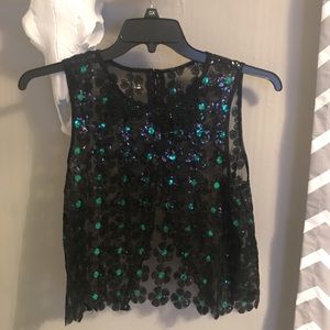 Free people black sequin see through tank top
